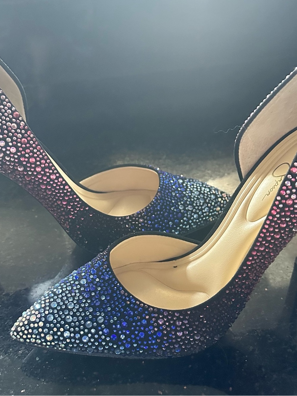 Jessica Simpson Prizma D'Orsay Blue to Pink Ombre Crystal Pointed Heels - Picture 3 of 10
